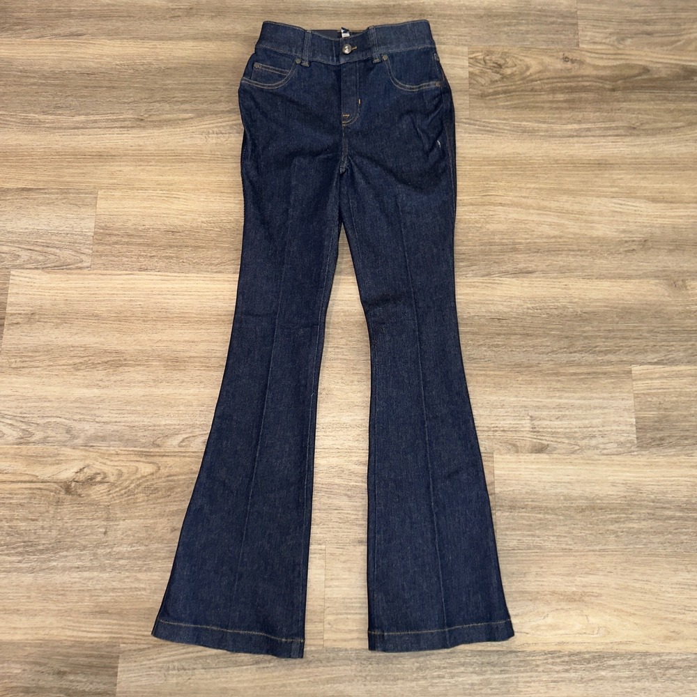 Spanx Denim Flare Jeans Raw Indigo Wash High Rise Stretch XS 21266Q NEW
